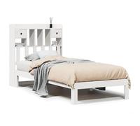 Eleganz Letto in legno di pino massiccio, 75 x 190 cm, con ripiano, bianco, durevole e stabile, per camera da letto, senza materasso, salvaspazio, effetto legno naturale