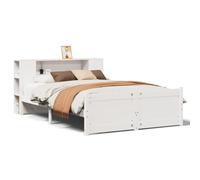 Eleganz Letto in legno massello di pino 140 x 200 cm con ripiano, elegante letto bianco per camera da letto, durevole e stabile, salvaspazio con spazio di archiviazione