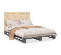 Eleganz Letto in legno massello di pino 140 x 200 cm, con testiera, colore grigio, durevole e stabile, per camera da letto, design naturale per un sonno riposante