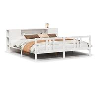 Eleganz Letto in legno massello di pino 200 x 200 cm con ripiano, bianco, struttura durevole senza materasso, perfetto per camera da letto in stile moderno
