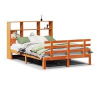 Eleganz Letto in legno massiccio, 140 x 200 cm, con scaffale, marrone cera, effetto legno stabile, per camera da letto, durevole e pratico, senza materasso, soluzione elegante per un maggiore ordine