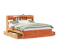 Eleganz Letto in legno massiccio, 180 x 200 cm, con ripiano, elegante arredamento per camera da letto in legno naturale, marrone cera, durevole e resistente alla polvere per un maggiore ordine