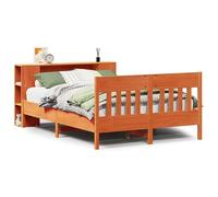 Eleganz Letto in legno massiccio con ripiano senza materasso, 135 x 190 cm, robusto marrone cera, salvaspazio, effetto legno naturale per un ambiente accogliente