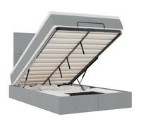 Eleganz Letto ottomano con materasso e S - 120 x 190 cm, tessuto grigio chiaro - Letto salvaspazio con illuminazione per piccoli spazi - Design moderno per dormire con spazio nascosto