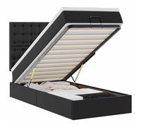 Eleganz Letto ottomano con materasso & S - 80 x 200 cm ecopelle nera - Letto salvaspazio con illuminazione per piccoli spazi - Design moderno per dormire con spazio di archiviazione