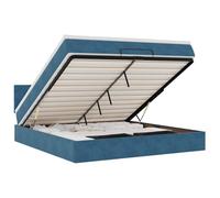 Eleganz Letto Ottomano con Materasso & S - Blu scuro 160x200 cm Velluto - Salvaspazio letto con illuminazione per camera da letto moderna