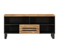 Eleganz Mobile per TV in legno massello di mango e acciaio, moderno sistema di scaffalatura per soggiorno, robusto e durevole, design non trattato per gli amanti della natura