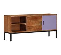 Eleganz Mobile TV in legno massello di acacia con finitura marrone miele e ferro verniciato a polvere, 110 x 30 x 50 cm, ideale per soggiorno e intrattenimento domestico, durevole ed elegante