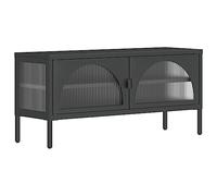 Eleganz Mobile TV nero 105 x 35 x 50 cm in acciaio verniciato a polvere e vetro scanalato - Supporto moderno per altoparlante per soggiorno, durevole ed elegante