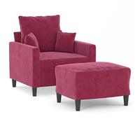Eleganz Poltrona con sgabello rosso vinaccia 60 cm velluto - Futon per soggiorno e camera da letto, comoda e salvaspazio, ideale per piccoli spazi