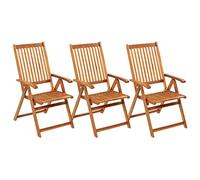 Eleganz Sedie da giardino pieghevoli, 3 pezzi, con cuscini in legno massello di acacia, durevoli e pratiche, per terrazza, balcone e giardino