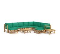 Eleganz Set da 12 pezzi da giardino con cuscino verde in bambù, finitura a olio naturale, durevole ed ecologico, perfetto per terrazza e giardino