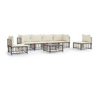 Eleganz Set da giardino con cuscino, colore antracite, 7 pezzi, in rattan e acciaio verniciato a polvere, perfetto per terrazza e giardino, durevole e facile da pulire