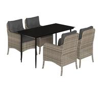 Eleganz Set da pranzo da giardino con cuscino, grigio chiaro, in rattan sintetico, acciaio verniciato a polvere, vetro temperato, durevole ed elegante, per terrazza e giardino