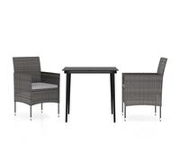 Eleganz Set da pranzo da giardino con cuscino, grigio e nero, in rattan sintetico, acciaio verniciato a polvere, vetro, durevole ed elegante per terrazza e giardino
