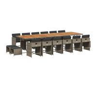 Eleganz Set da pranzo da giardino con cuscino, grigio, in rattan sintetico, in acciaio verniciato a polvere e legno di acacia massiccio, durevole ed elegante, per terrazza e giardino