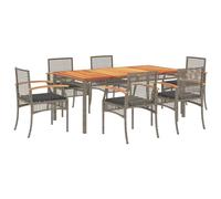 Eleganz Set da pranzo da giardino con cuscino grigio - rattan PE verniciato a polvere e legno di acacia massiccio con finitura a olio, durevole e facile da pulire per terrazza e giardino