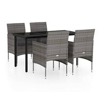 Eleganz Set da pranzo da giardino con cuscino in grigio e nero, in rattan sintetico, in acciaio verniciato a polvere, in vetro, durevole e moderno, per terrazza e giardino