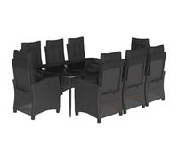 Eleganz Set da pranzo da giardino con cuscino, nero, in polyrattan, in acciaio verniciato a polvere e vetro temperato, durevole e resistente alle intemperie, perfetto per terrazza e giardino