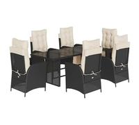 Eleganz Set da pranzo da giardino con cuscino, nero, in rattan PE, verniciato a polvere e vetro temperato, durevole e resistente alle intemperie, per balcone e terrazza