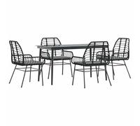Eleganz Set da pranzo da giardino in polyrattan nero con cuscino, in acciaio verniciato a polvere e vetro temperato, durevole e resistente alle intemperie, perfetto per terrazza e giardino