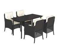 Eleganz Set da pranzo da giardino in rattan PE nero con cuscino, acciaio verniciato a polvere e vetro temperato, durevole e resistente alle intemperie, perfetto per terrazza e giardino