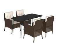 Eleganz Set da pranzo da giardino in rattan sintetico, 5 pezzi, con cuscino, in acciaio verniciato a polvere e vetro temperato, perfetto per terrazza e giardino, durevole e facile da pulire