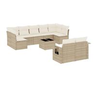 Eleganz Set di 10 divani da giardino in polyrattan con cuscino, beige, resistente alle intemperie e facile da pulire, per terrazze, balcone o giardino, comodo set lounge per relax all'aria aperta