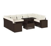 Eleganz Set di 10 divani da giardino in polyrattan marrone con cuscino, resistente alle intemperie e confortevole per terrazza e giardino, mobili da giardino moderni per rilassarsi all'aperto