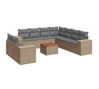 Eleganz Set di 10 divani da giardino in rattan PE e acciaio verniciato a polvere, colore beige, durevole e facile da pulire, per terrazza e giardino