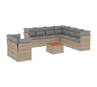 Eleganz Set di 11 divani da giardino, con cuscino, beige, in polyrattan, resistente alle intemperie e comodo, per terrazza, balcone o giardino, mobili moderni per esterni