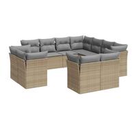 Eleganz Set di 11 divano da giardino in polyrattan con cuscino - beige, resistente alle intemperie e durevole per terrazza, balcone o giardino - Confortevoli mobili lounge per relax all'aperto