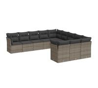 Eleganz Set di 11 divano da giardino in rattan PE grigio con cuscino, in acciaio verniciato a polvere, durevole e resistente alle intemperie, ideale per terrazza e balcone