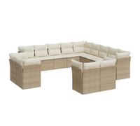 Eleganz Set di 13 divani da giardino in polyrattan con cuscino - beige, resistente alle intemperie e comodo per terrazza e giardino