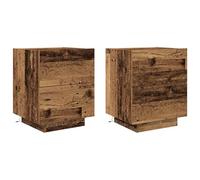 Eleganz Set di 2 comodini con luci, in legno massiccio riciclato (legno anticato) 45 x 40 x 55 cm, tavolino moderno per camera da letto e soggiorno, sostenibile ed elegante