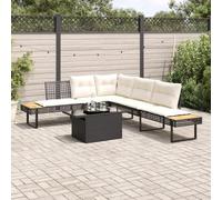 Eleganz Set di 2 divani da giardino nero - moderno polyrattan con cuscino e tavolo in vetro - resistente alle intemperie e comodo per terrazza, balcone o giardino