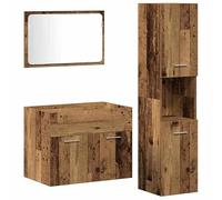 Eleganz Set di 3 mobili da bagno in legno massello di quercia - armadio, scaffale e armadietto a specchio - design rustico per un bagno elegante