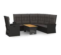 Eleganz Set di 3 mobili da giardino con cuscino in rattan PE e legno di acacia massiccio, colore nero, per terrazze e giardino