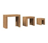 Eleganz Set di 3 tavoli in legno di quercia artisana - Set per soggiorno, cucina o giardino - durevole e stabile - soluzione salvaspazio per piccoli spazi