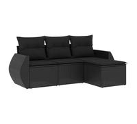 Eleganz Set di 4 divani da giardino in polyrattan nero con cuscino - mobili per esterni durevoli per terrazza e balcone - comodo set lounge
