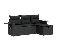 Eleganz Set di 4 divani da giardino in polyrattan nero con cuscino, per terrazza e balcone, resistente alle intemperie e facile da pulire