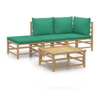 Eleganz Set di 4 lounge da giardino in bambù, con cuscino verde, finitura a olio naturale per una lunga durata e stile all'aria aperta