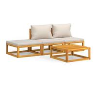 Eleganz Set di 4 lounge da giardino in legno massiccio di acacia, trattato a olio, design moderno con cuscini grigio chiaro, perfetto per terrazza e giardino