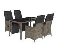 Eleganz Set di 5 bistrò da giardino con cuscino grigio polyrattan - Moderno rattan PE & acciaio verniciato a polvere per terrazza e balcone - Confortevole e resistente alle intemperie