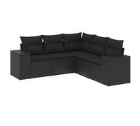 Eleganz Set di 5 divani da giardino con cuscino - Nero PE rattan & acciaio verniciato a polvere - Durevole ed elegante per terrazza o giardino