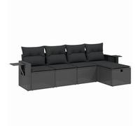 Eleganz Set di 5 divani da giardino in polyrattan nero con cuscino - mobili da esterno per terrazza e balcone - resistente alle intemperie e confortevole