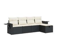 Eleganz Set di 5 divani da giardino in rattan sintetico nero con cuscino, in acciaio verniciato a polvere, durevole e resistente alle intemperie, perfetto per terrazza e giardino