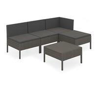 Eleganz Set di 5 mobili da giardino con cuscini in rattan PE e acciaio, grigio - Mobili moderni per esterni per terrazza e giardino, resistente alle intemperie e facile da pulire