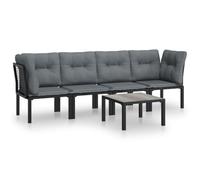 Eleganz Set di 5 mobili da giardino nero e grigio in polyrattan, moderni mobili per esterni per terrazza e balcone, resistente alle intemperie e facile da pulire