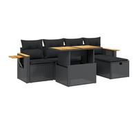 Eleganz Set di 6 divani da giardino in polyrattan nero con cuscino, resistente alle intemperie e confortevole per terrazza, balcone o giardino, mobili moderni per momenti di relax